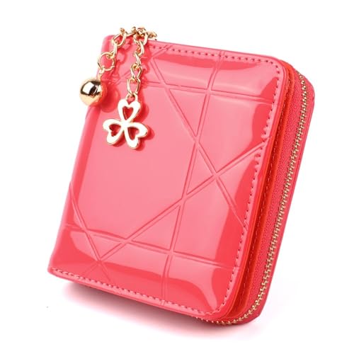 FOVAOK Mini Münzbörse Kurz 3 Faltbare Kleine Geldbörse Frauen Kreditkartenetui Dame Lacklederetui Geldtasche Süße Brieftasche Rosa, A-Wassermelone Rot, Einheitsgröße von FOVAOK