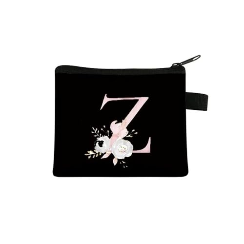 Geldbörse mit rosa Buchstaben, Blumendruck, niedlich, tragbar, Reißverschluss, Schlüsselaufbewahrung, kleine frische Leinen-Reißverschluss, Kindergeldbörse, Clutch-Tasche, Z, Einheitsgröße von FOVAOK