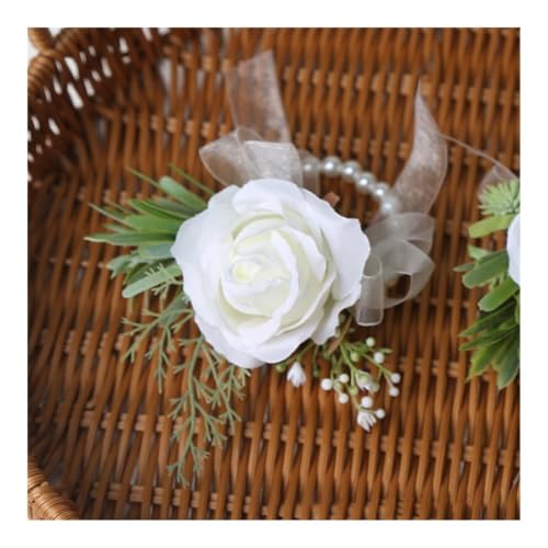 Herren Brosche Braut Hochzeit Handgelenk Corsage Armband Bräutigam Zeremonie Blumen Party Meeting Dekoration, C-Corsage_2PCS, Kunstfaser von FOVAOK