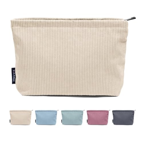 Reise-Kosmetiktasche aus Kord, tragbare Make-up-Aufbewahrungstasche, Geldbörsen, Damen, großes Fassungsvermögen, Reißverschluss, Make-Up-Organizer, Aufbewahrung, Clutch, beige, Einheitsgröße Reise-Kosmetiktasche aus Kord, tragbare Make-up-Aufbewahrungstasche, Geldbörsen, Damen, großes Fassungsvermögen, Reißverschluss, Make-Up-Organizer, Aufbewahrung, Clutch, beige, Einheitsgröße von FOVAOK