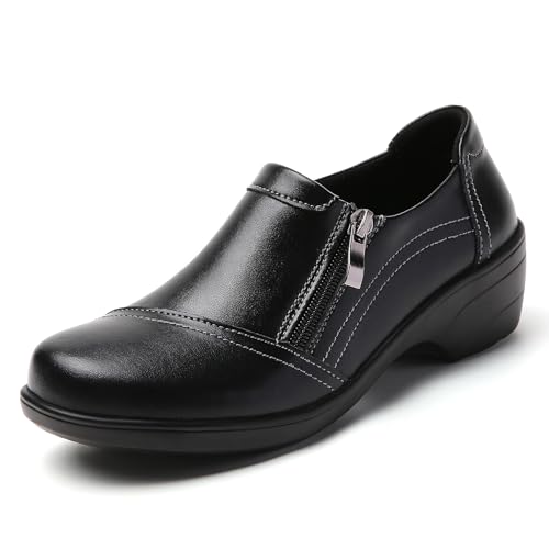 FOVSMO Loafer für Damen, bequem, elegant, Slip-Ons, Reißverschluss, Business, Freizeit, Büro, Arbeitsschuhe, Schwarz, 41 EU von FOVSMO