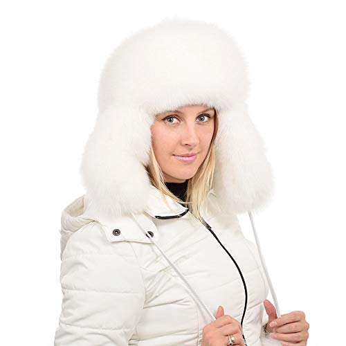 FOX FASHION Damen Uschanka Fliegermütze aus echtem Fuchs Fell Winter Mütze Pelz Pelzmütze Fellmütze Ski Tschapka Schapka Echtfell Echtpelz Fuchsfell von FOX FASHION