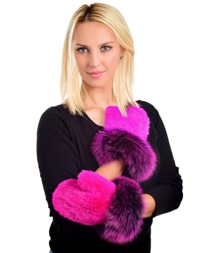 FOX FASHION Damen rosa Pelz Handschuhe aus Echtfell Fuchsfell Fuchs Fell Rex Kaninchenfell von FOX FASHION