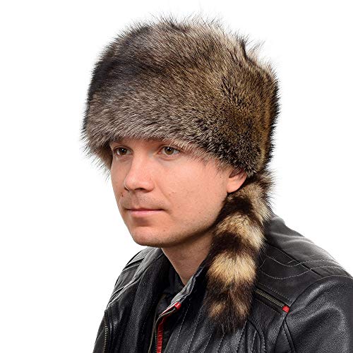 FOX FASHION Herren Trappermütze aus echtem Finnraccoon Fell Winter Mütze Pelz Pelzmütze Fellmütze Ski Tschapka Schapka Echtfell Echtpelz Raccoon Fliegermütze von FOX FASHION