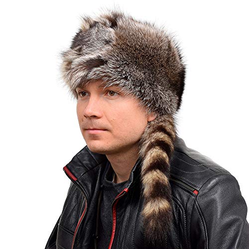 FOX FASHION Herren Trappermütze mit Kopf aus echtem Finnraccoon Fell Winter Mütze Pelz Pelzmütze Fellmütze Ski Tschapka Schapka Echtfell Echtpelz Raccoon von FOX FASHION