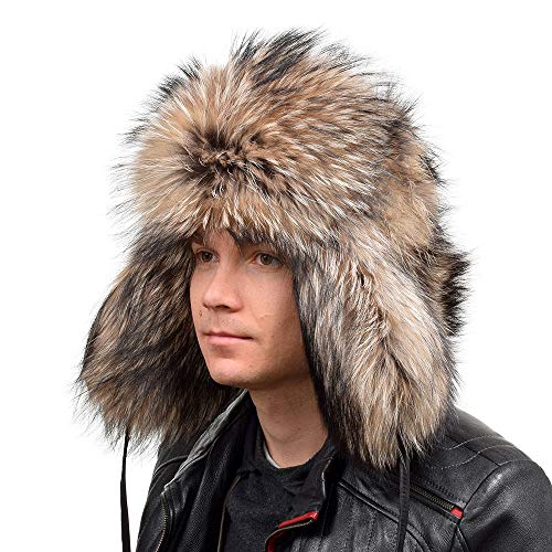 FOX FASHION Herren Uschanka Fliegermütze aus echtem Finnraccoon Fell Winter Mütze Pelz Pelzmütze Fellmütze Ski Tschapka Schapka Echtfell Echtpelz Raccoon von FOX FASHION