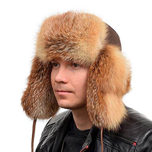 FOX FASHION Herren Uschanka Fliegermütze aus echtem Rotfuchs mit Lammfell Winter Fell Mütze Pelz Pelzmütze Fellmütze Ski Tschapka Schapka Echtfell Echtpelz Rot Fuchs Rotfuchsfell (XXL) von FOX FASHION