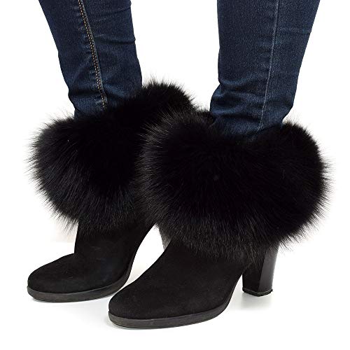 FOX FASHION Pelz Beinwärmer Fellstulpen für Schuhe aus schwarz Fuchsfell Pelzmanschetten Bein Stiefel Beinstulpen Fussstulpen Fuchs Fell Stulpen Manschetten Echpelz Echtfell Echt von FOX FASHION