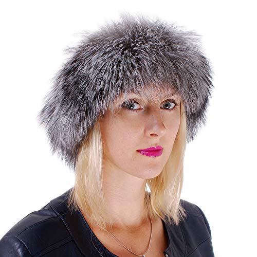 FOX FASHION Pelz Stirnband aus Silberfuchsfell Fell Ski Echtpelz Echtfell Echt Fuchs Silberfuchs Tschapka Schapka Silber Mütze (M) von FOX FASHION