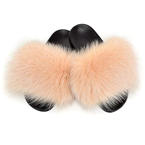 Fell Latschen Pelz Pantoffeln mit Fuchs Echtfell Echtpelz Schlappen Sandalen Finnraccoon Raccoon Fuchsfell Slipper Slides Schuhe Pantoletten von FOX FASHION