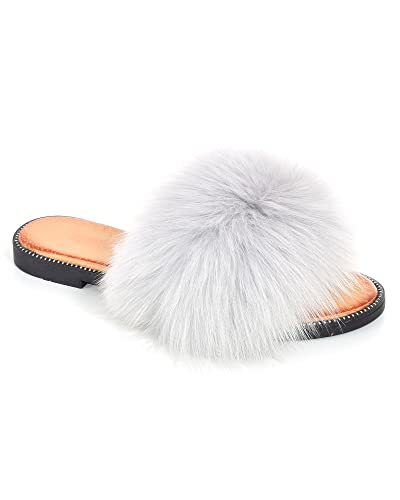 Leder Pantoletten mit Fuchsfell Echtfell Echtpelz Schlappen Sandalen Slipper Slides Schuhe Fuchs Pelz Fell Latschen Finnraccoon Raccoon von FOX FASHION