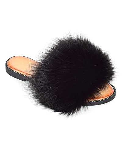 Leder Pantoletten mit Fuchsfell Echtfell Echtpelz Schlappen Sandalen Slipper Slides Schuhe Fuchs Pelz Fell Latschen Finnraccoon Raccoon von FOX FASHION