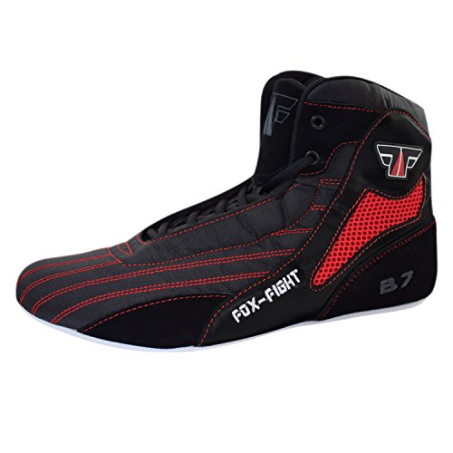 FOX-FIGHT B7 Kampfsport Schuhe | für Damen und Herren | Atmungsaktiv Flexibel | Wildleder | Ringerschuhe | Athletik Fitnesschuhe Bodybuilding | 41 / schwarz/rot von FOX-FIGHT