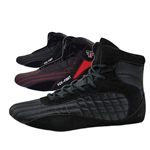 FOX-FIGHT Kampfsport Schuhe | für Damen und Herren | Atmungsaktiv Flexibel | Wildleder | Ringerschuhe | Athletik Fitnesschuhe Bodybuilding | 45 / schwarz von FOX-FIGHT