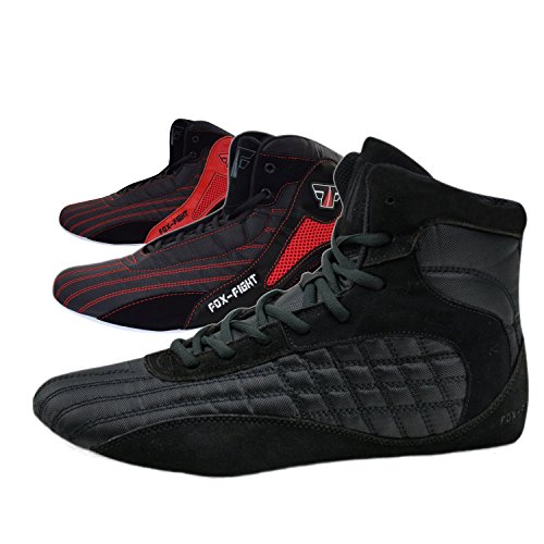 FOX-FIGHT Kampfsport Schuhe Ringer Schuhe athletik Fitnesschuhe Bodybuilding (43, schwarz/rot) von FOX-FIGHT