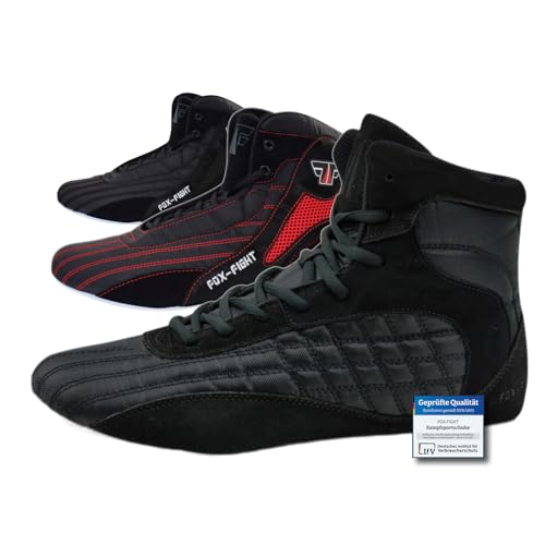 FOX-FIGHT Kampfsport Schuhe | für Damen und Herren | Atmungsaktiv Flexibel | Wildleder | Ringerschuhe | Athletik Fitnesschuhe Bodybuilding | 41 / schwarz von FOX-FIGHT