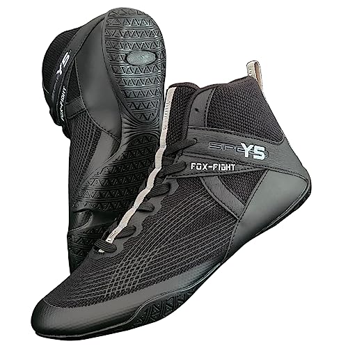 FOX-FIGHT Y5 Kampfsport Schuhe Ringer Schuhe athletik Fitnesschuhe Bodybuilding Kraftsport Box Hog 42 schwarz/grau von FOX-FIGHT