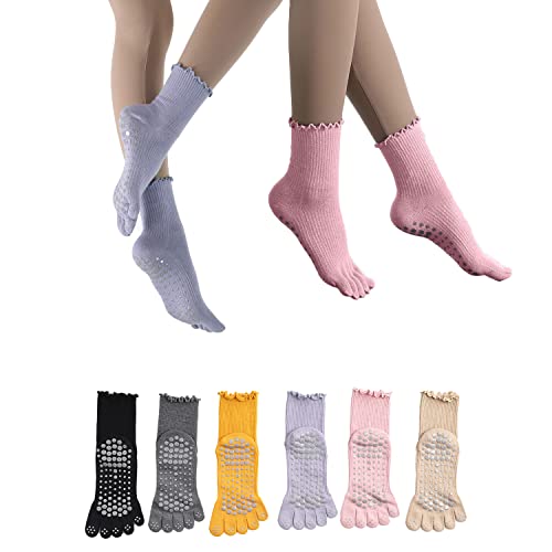 FOX-TECH 2 Paar Anti-Rutsch-Socken Yoga-Socken für Damen Anti-Rutsch-ABS-Socken Yoga-Pilates-Socken Anti-Rutsch-Sportsocken Sport-Yoga-Pilates (violett/pink) von FOX-TECH