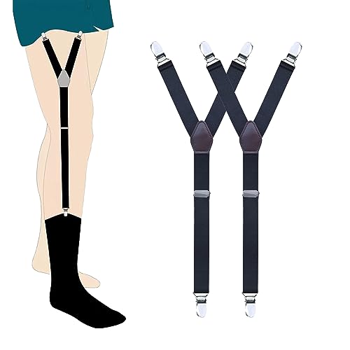 FOX-TECH Verstellbarer Herren-Hemdhalter, Y-Herren-Strumpfgürtel, rutschfester Strumpfgürtel mit gezahntem Metallclip (Schwarz) von FOX-TECH