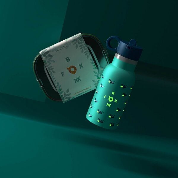 FOXBOXX FIREFLY Set,- FIREFLY LEUCHT Flasche 0,35 / 0,5 + Edelstahl Lunchbox 800/1200ml von FOXBOXX