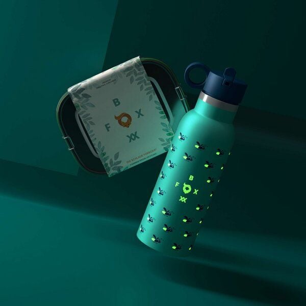 FOXBOXX FIREFLY Set,- FIREFLY LEUCHT Flasche 0,35 / 0,5 + Edelstahl Lunchbox 800/1200ml von FOXBOXX