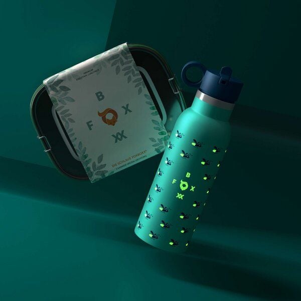 FOXBOXX FIREFLY Set,- FIREFLY LEUCHT Flasche 0,35 / 0,5 + Edelstahl Lunchbox 800/1200ml von FOXBOXX