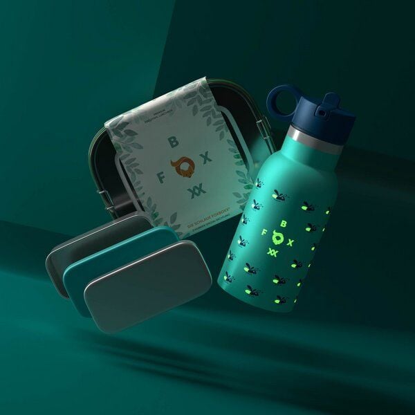 FOXBOXX FIREFLY Set,- FIREFLY LEUCHT Flasche 0,35 / 0,5 + Edelstahl Lunchbox special 800/1200ml Snackbox von FOXBOXX