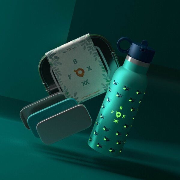 FOXBOXX FIREFLY Set,- FIREFLY LEUCHT Flasche 0,35 / 0,5 + Edelstahl Lunchbox special 800/1200ml Snackbox von FOXBOXX