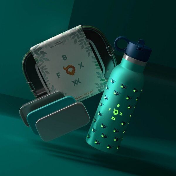 FOXBOXX FIREFLY Set,- FIREFLY LEUCHT Flasche 0,35 / 0,5 + Edelstahl Lunchbox special 800/1200ml Snackbox von FOXBOXX