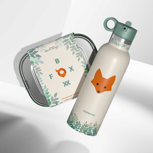 FOXBOXX ÖKO Kinderset,- FOX Flasche 0,35 / 0,5 / 0,75 + Edelstahl Lunchbox 800/1200ml von FOXBOXX