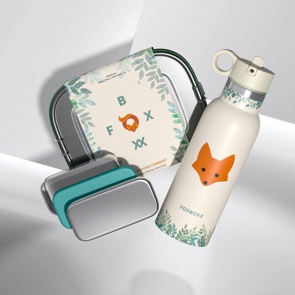 FOXBOXX Schulset,- FOX Special Lunchbox 800/1200ml Edelstahl, SnackBox, Flasche von FOXBOXX