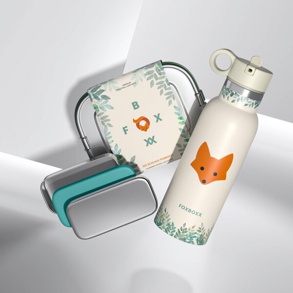 FOXBOXX Schulset,- FOX Special Lunchbox 800/1200ml Edelstahl, SnackBox, Flasche von FOXBOXX