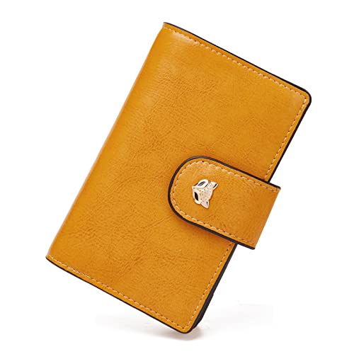 FOXLOVER Bifold Wallets for Women, RFID Blocking Gift Packing Ladies Clutch Purses with Zipper, Gelb-A, modisch von FOXLOVER