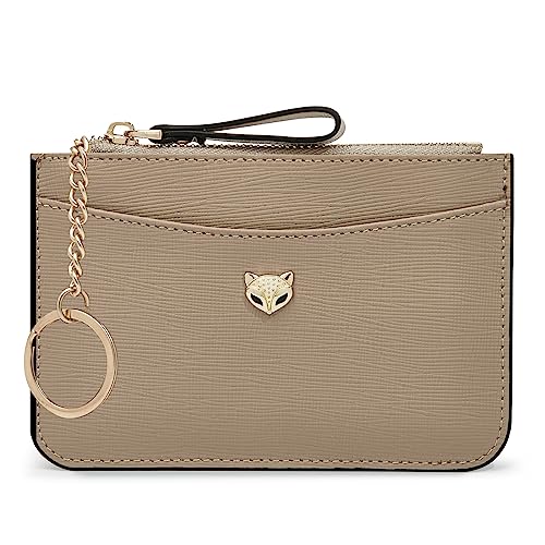 FOXLOVER Damen Kleine PVC Leder Kreditkartenetui RFID Blocking Compact Zipper Pocket Wallet Dünn Kartenetui Geldbörse mit ID Fenster, Kleine Aprikose, Small, Minimalistisch von FOXLOVER