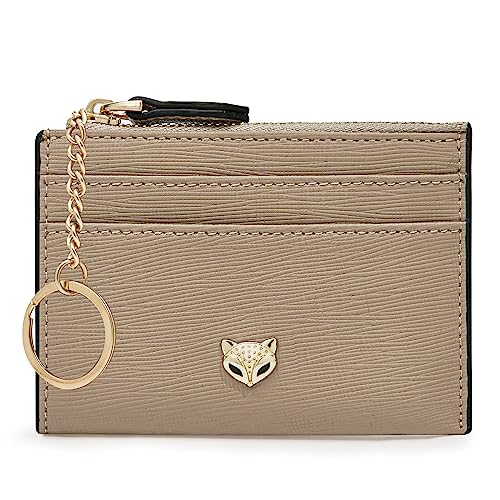 FOXLOVER Damen Kleine PVC Leder Kreditkartenetui RFID Blocking Compact Zipper Pocket Wallet Dünn Kartenetui Geldbörse mit ID Fenster, Mini-Aprikose, Mini, Minimalistisch von FOXLOVER