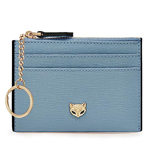 FOXLOVER Damen Kleine PVC Leder Kreditkartenetui RFID Blocking Compact Zipper Pocket Wallet Dünn Kartenetui Geldbörse mit ID Fenster, Mini-Hellblau, Mini, Minimalistisch von FOXLOVER