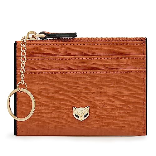 FOXLOVER Damen Kleine PVC Leder Kreditkartenetui RFID Blocking Compact Zipper Pocket Wallet Dünn Kartenetui Geldbörse mit ID Fenster, Mini-Orange, Mini, Minimalistisch von FOXLOVER