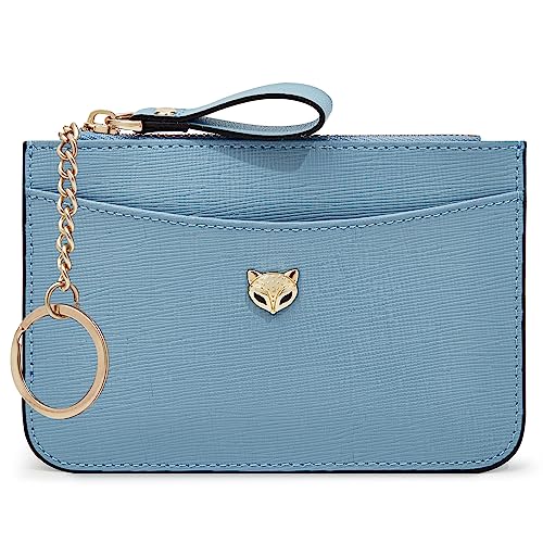 FOXLOVER Damen Kleine PVC Leder Kreditkartenetui RFID Blocking Compact Zipper Pocket Wallet Dünn Kartenetui Geldbörse mit ID Fenster, Small - Hellblau, Small, Minimalistisch von FOXLOVER