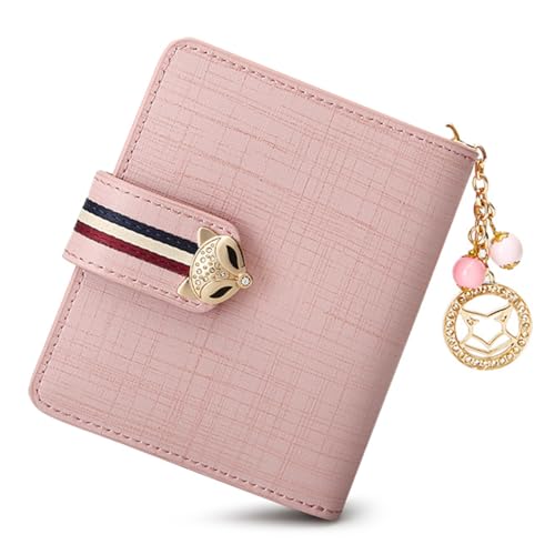 FOXLOVER Kleine Damen-Geldbörse aus Kunstleder, RFID-blockierend, mit Reißverschluss, Münzfach, Ausweisfenster, Kreditkartenhalter, Pink von FOXLOVER