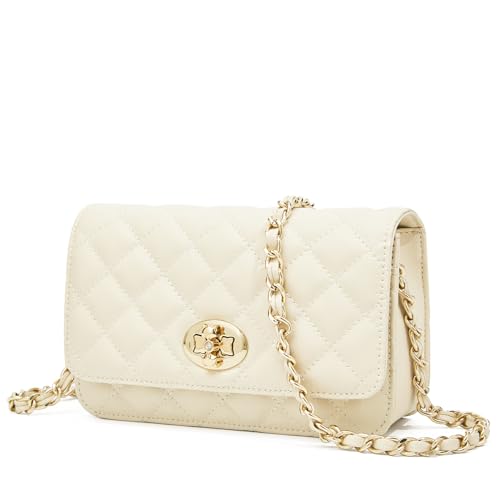 FOXLOVER Kleine gesteppte Umhängetasche für Damen, Kunstlederkette, trendige Geldbörsen, verstellbarer Schultergurt, Magnetverschluss, A-weiß-klein FOXLOVER Kleine gesteppte Umhängetasche für Damen, Kunstlederkette, trendige Geldbörsen, verstellbarer Schultergurt, Magnetverschluss, A-weiß-klein von FOXLOVER