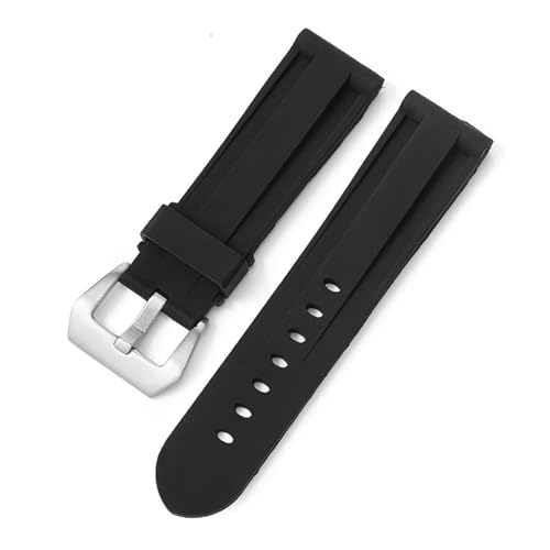 FOXLUPPOMZ Weiches Silikon-Sportarmband Rot Schwarz Blau Grün Männer Frauen 22 mm 24 mm 26 mm Ersatzband Uhrenzubehör(Black(silver),22mm) von FOXLUPPOMZ