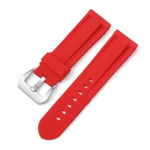 FOXLUPPOMZ Weiches Silikon-Sportarmband Rot Schwarz Blau Grün Männer Frauen 22 mm 24 mm 26 mm Ersatzband Uhrenzubehör(Red(silver),24mm) von FOXLUPPOMZ