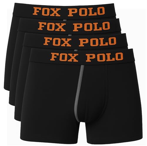 FOXPOLO Herren-Boxershorts, 4er-Geschenkset – Baumwoll-Stretch-Unterwäsche mit Tasche – Atmungsaktives, weiches Gewebe – Sport-Print – Bequeme Passform | L - Schwarz von FOXPOLO