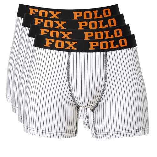 FOXPOLO Herren-Boxershorts, 4er-Geschenkset – Bedrucktes Streifendesign – Atmungsaktive Stretch-Baumwolle – Bequem und langlebig | XL - Weiß von FOXPOLO