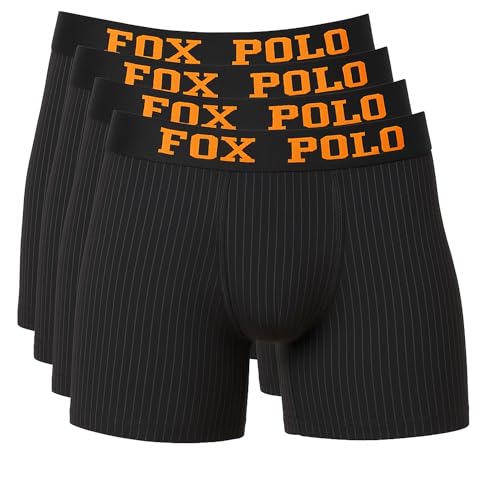FOXPOLO Herren-Boxershorts, 4er-Geschenkset – Bedrucktes Streifendesign – Atmungsaktive Stretch-Baumwolle – Bequem und langlebig | XXL - Schwarz von FOXPOLO