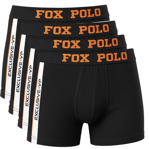 FOXPOLO Herren-Boxershorts, 4er-Geschenkset – Seitenstreifen- und Paspeldesign – Bedruckte Baumwoll-Stretch-Unterwäsche – Bequeme Passform – Geschenkbox inklusive | XXL - Schwarz von FOXPOLO