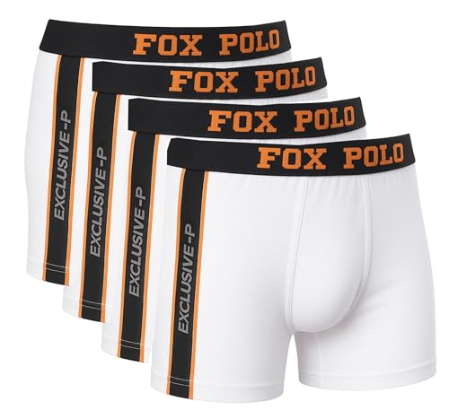 FOXPOLO Herren-Boxershorts, 4er-Geschenkset – Seitenstreifen- und Paspeldesign – Bedruckte Baumwoll-Stretch-Unterwäsche – Bequeme Passform – Geschenkbox inklusive | XXL - Weiß von FOXPOLO