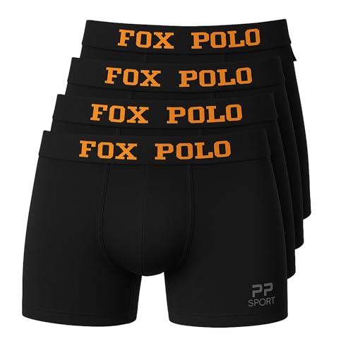 FOXPOLO Herren-Boxershorts im 4er-Geschenkset – Sport-Print mit geradem Beinschnitt – Baumwoll-Stretch-Unterwäsche – weich, strapazierfähig und flexibel | L - Schwarz von FOXPOLO