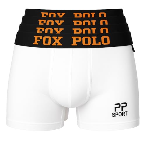 FOXPOLO Herren-Boxershorts im 4er-Geschenkset – Sport-Print mit geradem Beinschnitt – Baumwoll-Stretch-Unterwäsche – weich, strapazierfähig und flexibel | XL - Weiß von FOXPOLO
