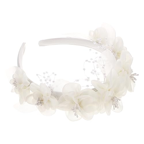 FOYTOKI 1stk Stirnband Breites Stirnband Mit Hochzeitsblumen Cosplay-stirnbänder Blumenkopfschmuck Diademe Für Mädchen Stirnbänder Für Damenhaar Stoff Weiß Ohrringe Diamant Fräulein von FOYTOKI